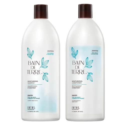 Bain de Terre Set de champú y acondicionador hidratante | Jazmín | Hidrata e hidrata el cabello seco y dañado | Aceites de argán y monooi | Sin
