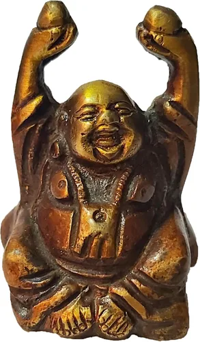 PARIJAT HANDICRAFT Estatua de Buda sonriente de latón con figuras felices de la suerte, decoración de Buda riendo, escultura de Buda para decoración