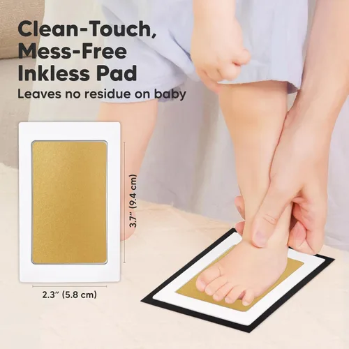 Miniatura 2 de Paquete de 2 kits de huellas de manos y pies sin tinta para bebés - Almohadilla de tinta sin desorden para recuerdos de recién nacidos, kit de Dorado