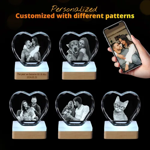 Miniatura 8 de Foto personalizada en cristal 3D, marcos de fotos de cristal personalizables, regalos personalizados con tu propia foto, aniversario de boda