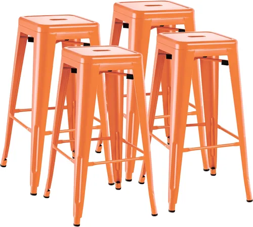 Miniatura 18 de Furmax Juego de 4 taburetes de bar de metal de 30 pulgadas, taburetes de altura de mostrador, sillas de bar industriales, taburete apilable para Azul