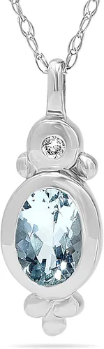 Jewelry Bliss Cadena de oro blanco de 10 quilates y colgante ovalado con aguamarina azul auténtica y diamante piedra natal de marzo para mujer,
