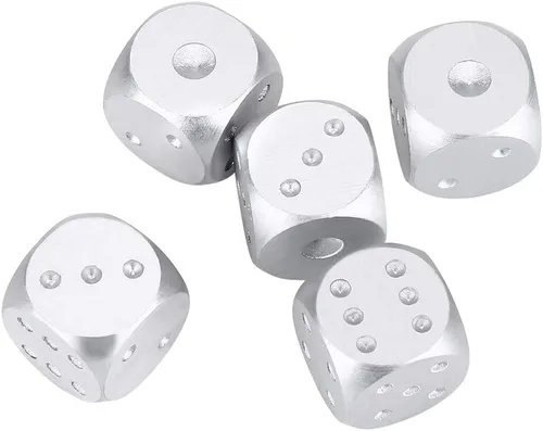 Miniatura 8 de Juego de dados de aleación de aluminio, 5 piezas con caja de almacenamiento, dados metálicos dorados o plateados de 1.6 pulgadas para juegos de mesa