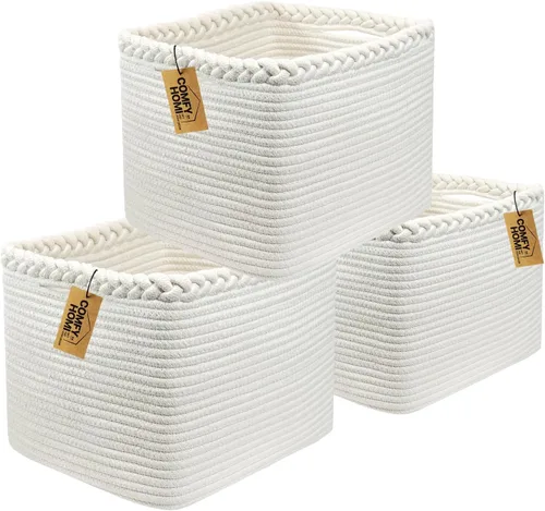 Miniatura 37 de COMFY-HOMI Cestas de almacenamiento de 11.5 x 7.5 x 4.7 pulgadas para organizar, cesta tejida de cuerda de algodón, caja de almacenamiento