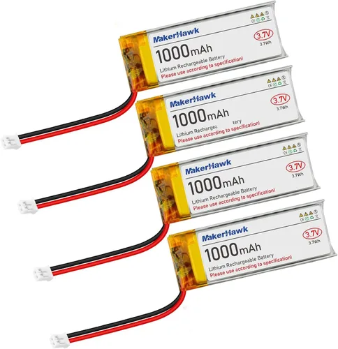 Miniatura 7 de MakerHawk Paquete de 4 baterías LiPo de 3.7 V 1000 mAh recargables 1S 102050 baterías de polímero de litio con placa de protección dual, conector