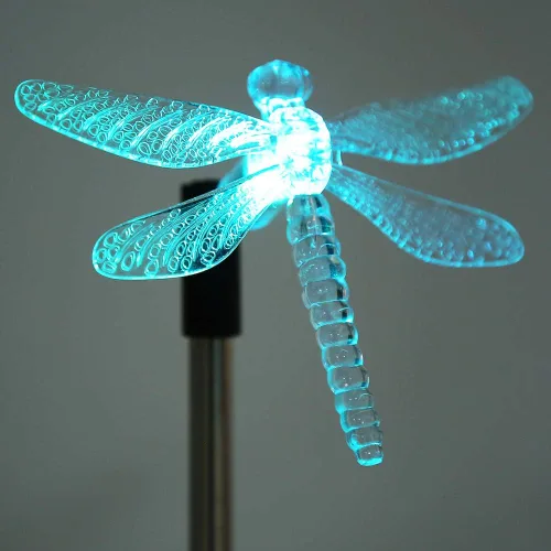 Miniatura 4 de Paquete de 2 luces solares de jardín al aire libre, impermeable, luz LED que cambia de color, libélula solar para paisaje, luz de estaca