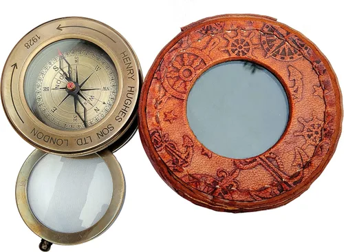 Miniatura 4 de Brújula de latón antiguo con lente de aumento, navegación vintage y brújula de lectura de mapas, regalo ideal para hombres e hijos