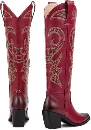 Miniatura 2 de wetkiss Botas vaqueras para mujer, hasta la rodilla, botas vaqueras para mujer, con diamantes de imitación, cómodas, a la moda, altas y brillantes