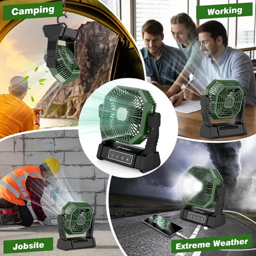 Miniatura 8 de Multper Ventilador portátil, ventilador de campamento de 20000 mAh con linterna LED y control remoto, ventilador recargable de 4 velocidades y 4