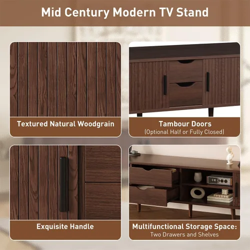 Miniatura 3 de Soporte de TV de 70 pulgadas con toma de corriente para sala de estar, consola multimedia con estación de carga, consola de TV con puerta corrediza