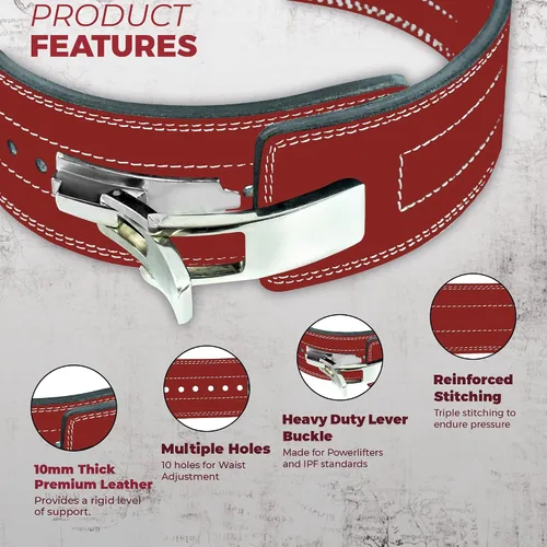Miniatura 2 de Cinturón para levantamiento de peso con hebilla palanca, 0.4 pulgadas de FlexzFitness, Rojo