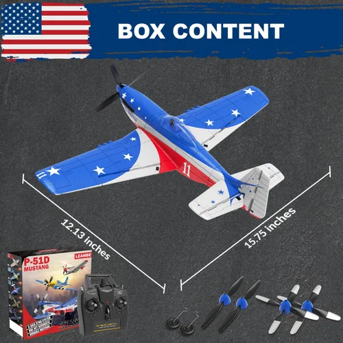 Miniatura 6 de LEAMBE Avión RC de 4 Canales con Control Remoto con 3 Modos - Avión RC P51 Listo para Volar Mejorado para Principiantes Adultos con Sistema