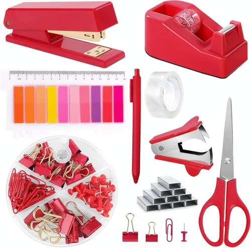 Miniatura 32 de Suministros de oficina, accesorios de escritorio negros, juego de suministros de oficina, juego de grapadora y dispensador de cinta, tijeras