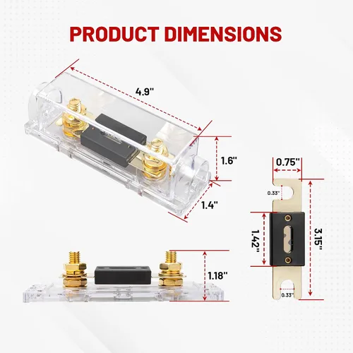 Miniatura 8 de RED WOLF Soporte de fusible ANL de audio para automóvil con fusible de 300 A para motor de arrastre, ATV, remolque, inversores, amplificador