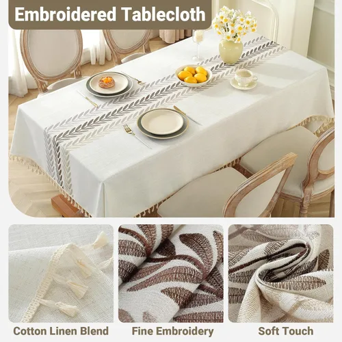 Miniatura 3 de Laolitou - Mantel de lino de algodón impermeable para mesa de comedor, estilo granja, mantel cuadrado para cocina, mesa de café, sin arrugas, beige