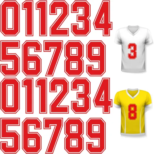 Miniatura 10 de WILLBOND 24 piezas de números para planchar, números de transferencia térmica de jersey del 0 al 9 para uniforme de equipo, camiseta de fútbol Blanco