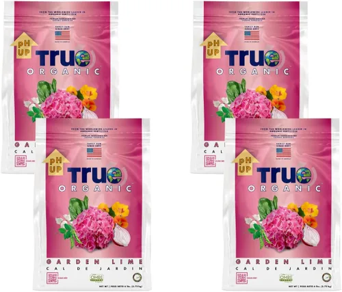 True Organic Garden Lime - Aumenta el pH del suelo para reducir la acidez, ideal para hortensias y otras plantas, bolsa de 6 libras, caja de 4