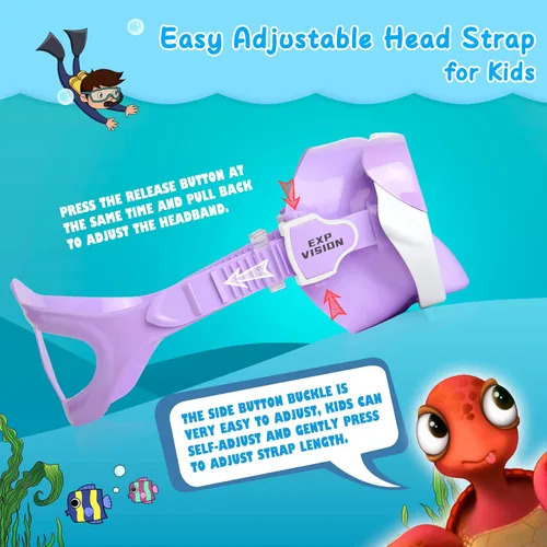 Miniatura 7 de Máscara de natación para niños, máscara de buceo de esnórquel de 180°, gafas de natación antivaho para niños con cubierta para la nariz, gafas