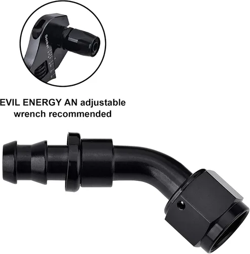 Miniatura 5 de EVIL ENERGY 6AN - 45 Grados de ajuste de manguera con bloqueo de empuje, extremo negro, 4 piezas