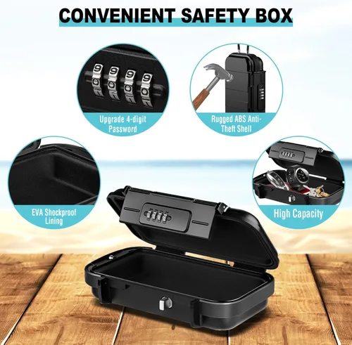 Miniatura 2 de HUANLANG Caja de Seguridad Portátil con Cerradura de Combinación Mini Caja de Seguridad para Playa y Viajes Caja de Seguridad Impermeable Pequeña