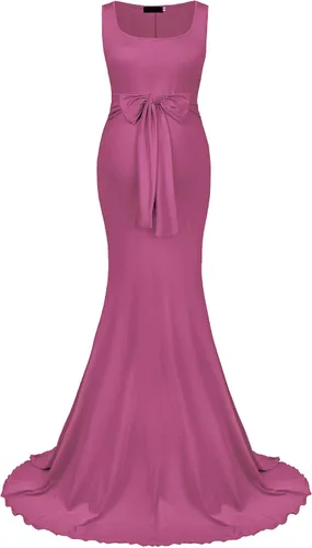 Miniatura 2 de Vivinew Vestido de maternidad sin mangas con lazo en la cintura elegante vestido maxi ajustado de sirena para sesión de fotos