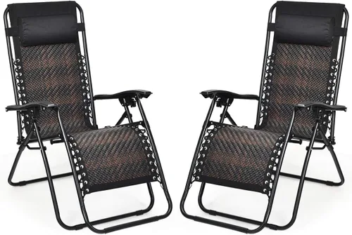 Miniatura 9 de Tangkula Sillón de ratán de gravedad cero, silla de descanso plegable para exteriores con almohada extraíble para la cabeza, salón ajustable