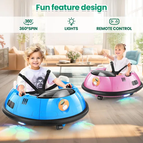 Miniatura 3 de Hikole Coche de Choque Eléctrico para Niños, Carro de Juguete de Choque para Bebés con Control Remoto, Luces LED Intermitentes, Giro de 360 Grados