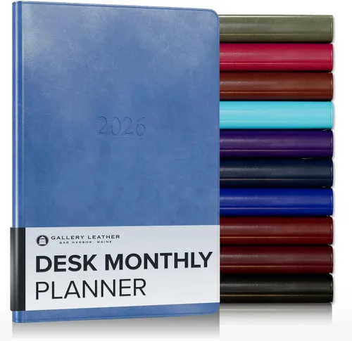 Miniatura 64 de Gallery Leather Agenda Mensual Grande 2025-2026, Elegantemente Encuadernada Planificador de Calendario y Cuaderno con Elegantes Bordes Dorados, 18