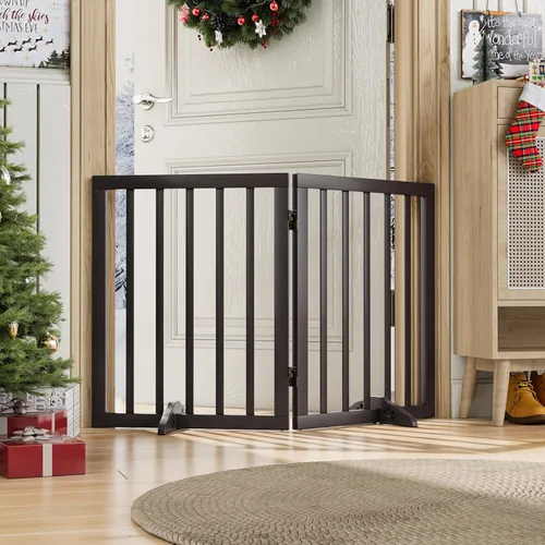 Miniatura 10 de Puerta plegable negra para mascotas de 18-55 pulgadas para escaleras y puertas, valla de puerta para cachorros