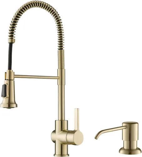 Miniatura 11 de Kraus Coda - Grifo de cocina de estilo comercial de una sola manija con 2 funciones, extraíble en latón cepillado sin manchas, KPF-1617BB