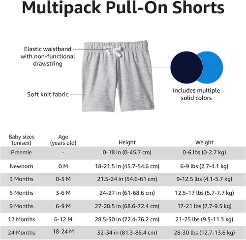Miniatura 4 de Tienda Essentials Pantalones cortos unisex de algodón sin cierre para bebés paquete múltiple
