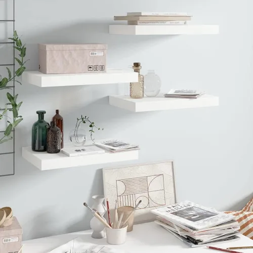 Miniatura 185 de Estantes flotantes de pared, juego de 4 estantes decorativos para montar en la pared, estante colgante con soportes invisibles para decoración