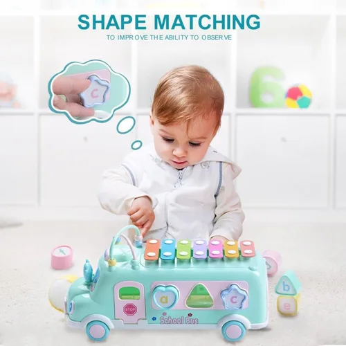 Miniatura 5 de Juguete de Xilofón de Autobús Escolar para Bebés para Niños Pequeños de 1 a 3 años, Juguetes Musicales Montessori de Autobús de 5 en 1, Regalos