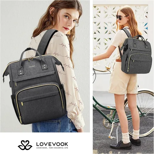 Miniatura 7 de LOVEVOOK - Mochila para laptop para mujer, de viaje, de negocios, de trabajo, bolso para computadora, Gris oscuro, 17 pulg.