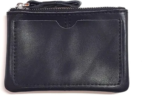 Monedero de cuero genuino para mujeres y hombres, estilo vintage, cuero de grano de vacuno, delgado, minitarjetero con cremallera de metal con asa