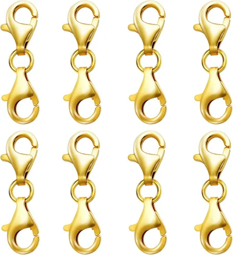 OHINGLT Extensor de collar con cierre doble de langosta dorado, diseño de doble extremo, cierres y cierres de collar, conector de pulsera adecuado 8