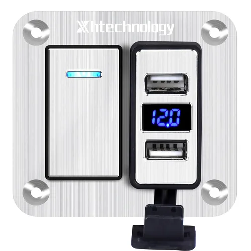 Miniatura 13 de Panel de interruptor basculante de aluminio de 2 vías, impermeable, precableado con retroiluminación azul, interruptor de palanca
