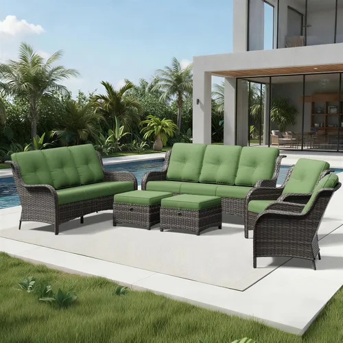 Miniatura 120 de Joyside Juego de sillas de mimbre para patio, juego de 3 piezas de mimbre para exteriores con 2 sillas reposabrazos y 1 mesa auxiliar para terraza