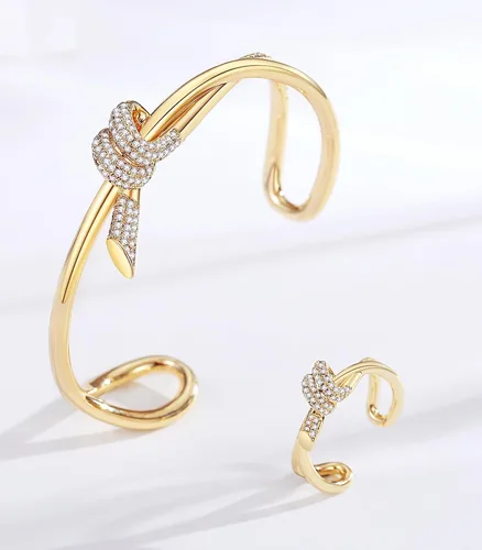 Miniatura 5 de RIMAYZI Pulsera chapada en oro de 14 quilates para mujer, pulsera de 2 pulgadas, apertura de nudo, anillo de oro ajustable, 2