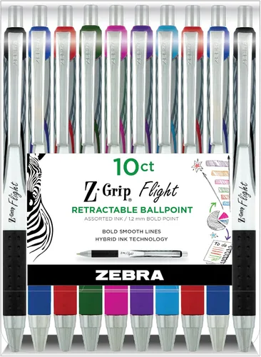 Zebra Pen Z-Grip Flight Bolígrafo retráctil, punta gruesa de 0.047 in, colores de tinta surtidos, suministros escolares, suministros para profesores