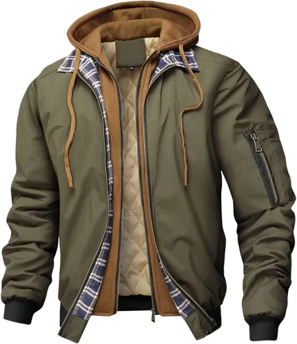 Miniatura 11 de Chaqueta bomber para hombre, casual, otoño, invierno, primavera, cremallera, ligera, acolchada, cortavientos, abrigos, abrigos, con capucha