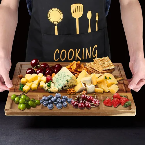 Miniatura 6 de Tabla de cortar grande de madera de acacia con recipientes para cocina, tabla de charcutería simple, tabla de quesos para servir carnes, postre