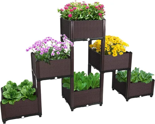 Miniatura 8 de D'vine Dev Camas elevadas – Caja de jardín elevada con tapón de drenaje, macetas de pie para kit de jardinería de vegetales/flores/hierbas, RGB-4