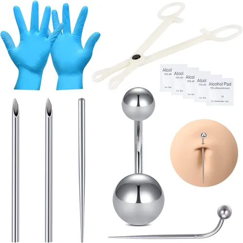 Miniatura 4 de DJCIW Kit de Perforación con Agujas Desechables 12G 14G 16G 18G, Pinzas, Dilatador para Ombligo, Nariz, Tabique, Pezón, Lengua, Ceja, Labio Kit