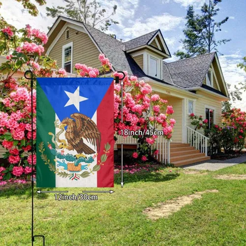 Miniatura 2 de Bandera mexicana de mitad de México, mitad de Puerto Rico, lino mexicano puertorriqueño, tela de arpillera, tela de lino, bandera de jardín, Blanco7