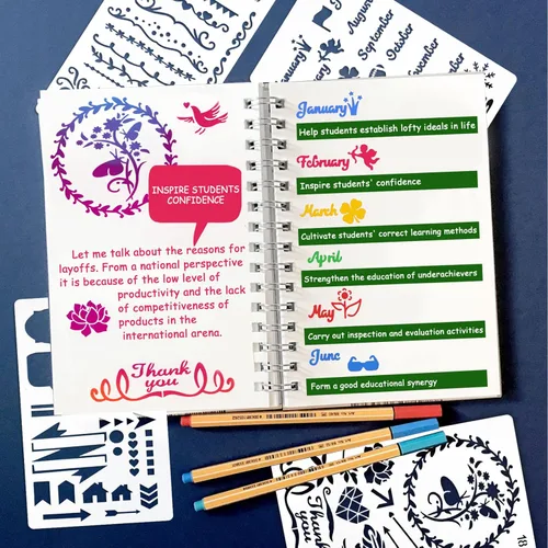Miniatura 2 de MWOOT Juego de 30 plantillas de diario mixto, plantilla de planificador, plantilla de dibujo, pintura, formas reutilizables, diario de balas