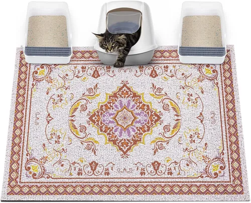 Miniatura 23 de Glittme Alfombrilla de Arena para Gatos con Base Antideslizante, Alfombrilla de Caja de Arena Impermeable que Atrapa la Arena, Fácil de Limpiar