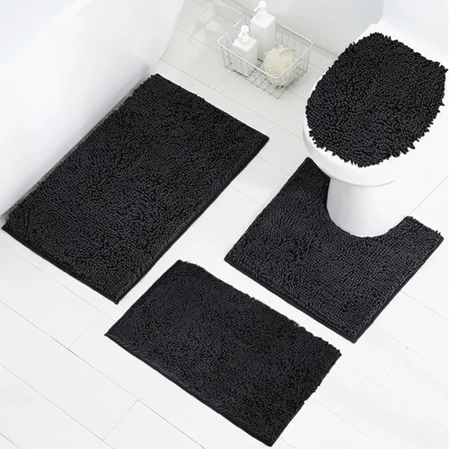 Miniatura 2 de Juego de 4 tapetes de baño de chenilla, tapete de baño de felpilla con parte inferior antideslizante de PVC, juego de alfombras de baño de absorción