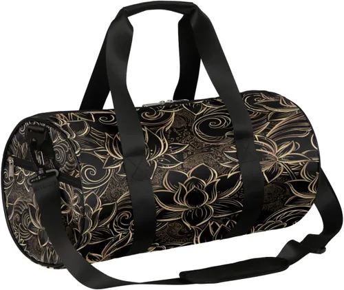 Bolsa de lona con correa de hombro desmontable, lujosa bolsa de gimnasio deportiva de flor de loto para estudiantes, bolsa deportiva de 17.6 x 9 x 9