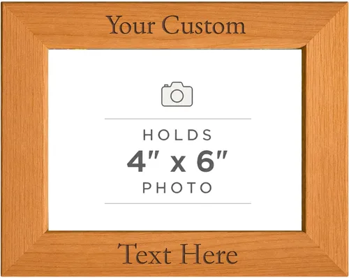 Marco de fotos de madera de aliso natural para añadir tu texto personalizado para colgar o mesas, personalizable (4 x 6 pulgadas, horizontal)